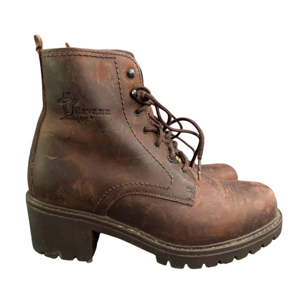Havana Joe Vintage Brown Leather Lace Up Lug Sole Ankle Boots Womens 7.5